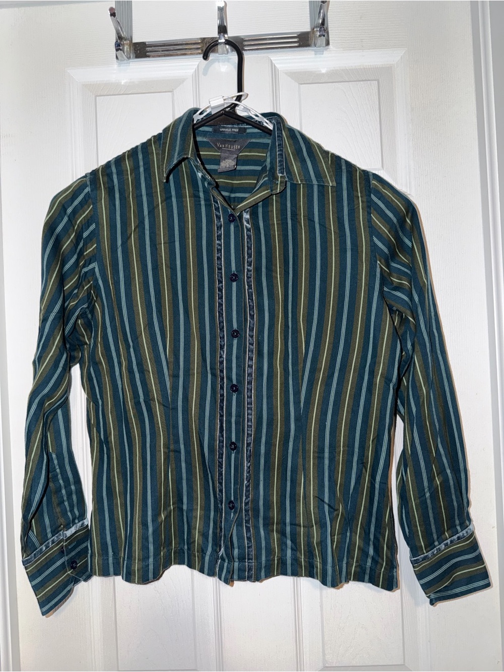 Green Striped women’s Button-Up Shirt